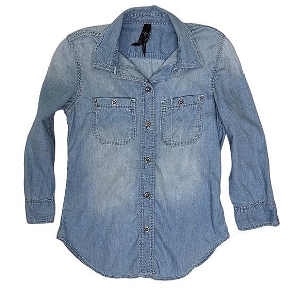 Seven7 Womens XS Denim Shirt Long Sleeve Button Down Casual Top - Picture 1 of 8
